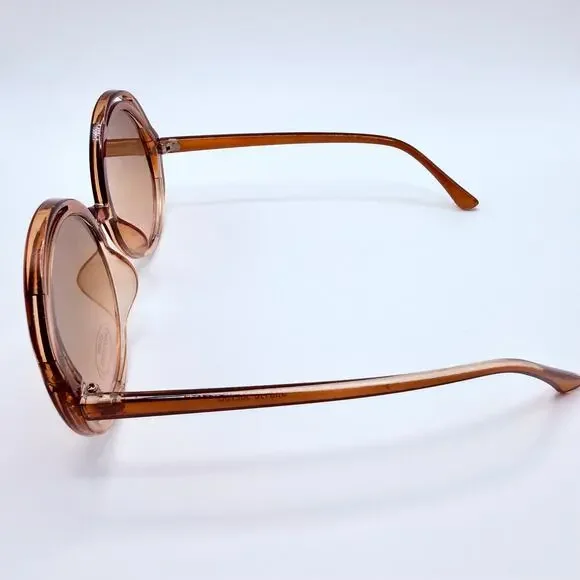 NEW Free People Wavy Baby Brown Oversized Round Retro Statement Sunglasses - Picture 7 of 10